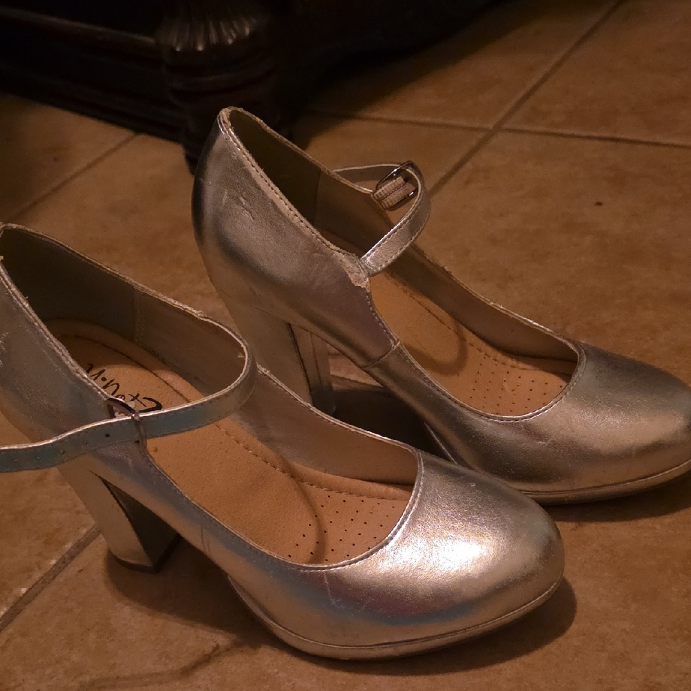 Silver Mary Jane Heels for Women - Classic Block Heel